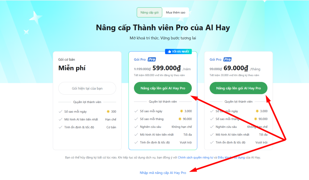 cách nâng cấp tài khoản AI Hay pro trên máy tính