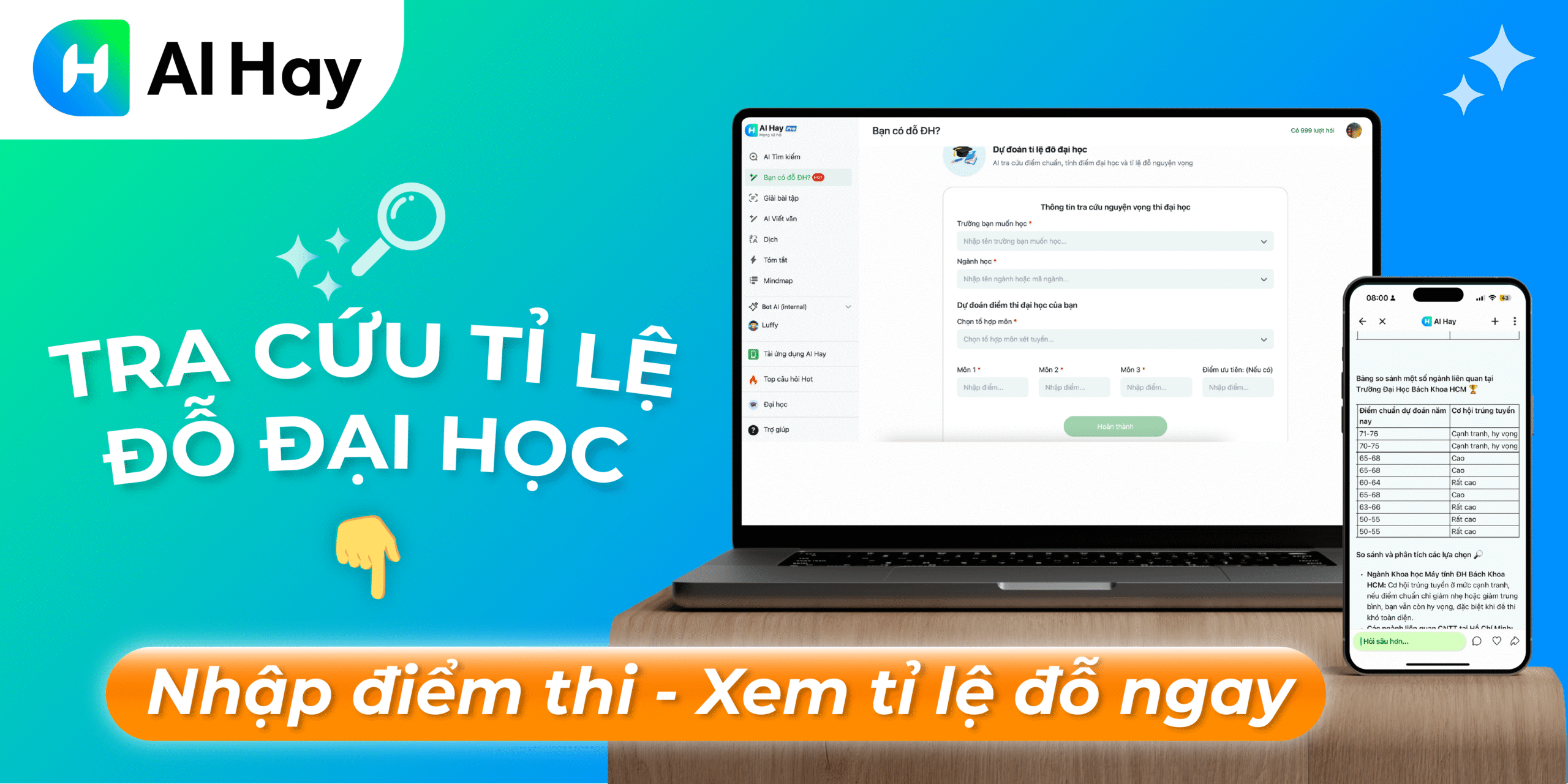 Tính điểm thi, tra cứu nguyện vọng, dự đoán tỉ lệ đỗ Đại học với AI