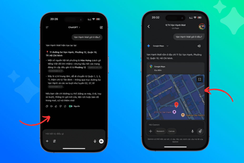So sánh thực tế: Chat GPT, Gemini, AI Hay và Google Maps