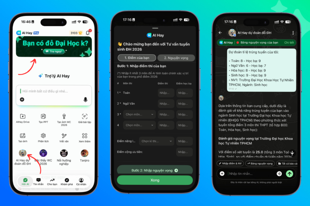 Hướng dẫn dùng chatbot 2k8 Đỗ ĐH tham khảo nguyện vọng