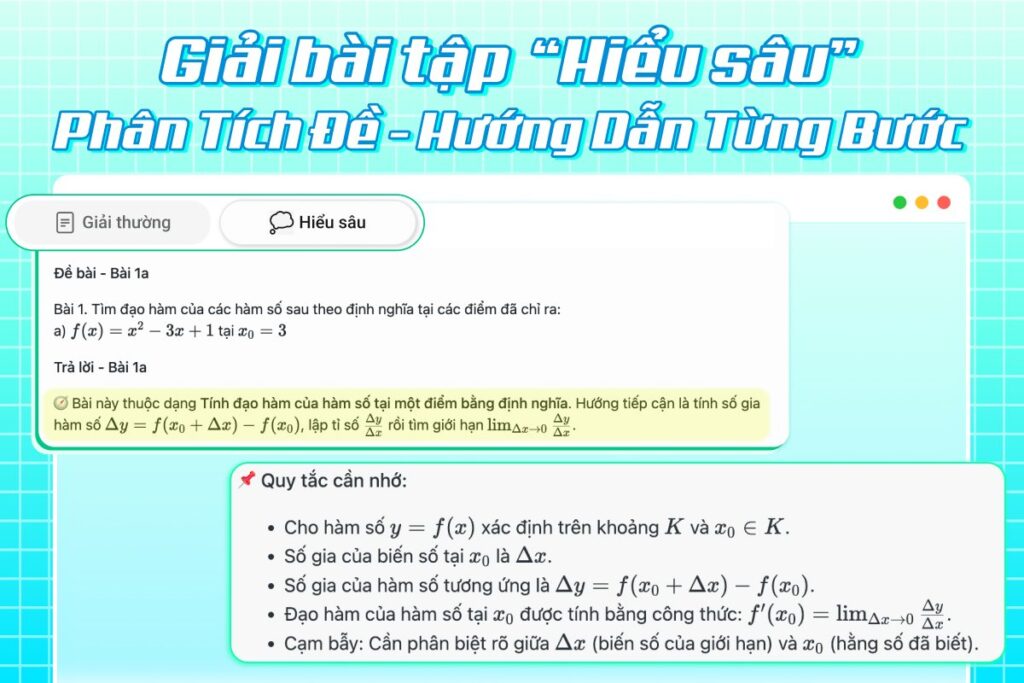 Tính năng giải bài tập Hiểu sâu của AI Hay: phân tích đề và hướng dẫn từng bước